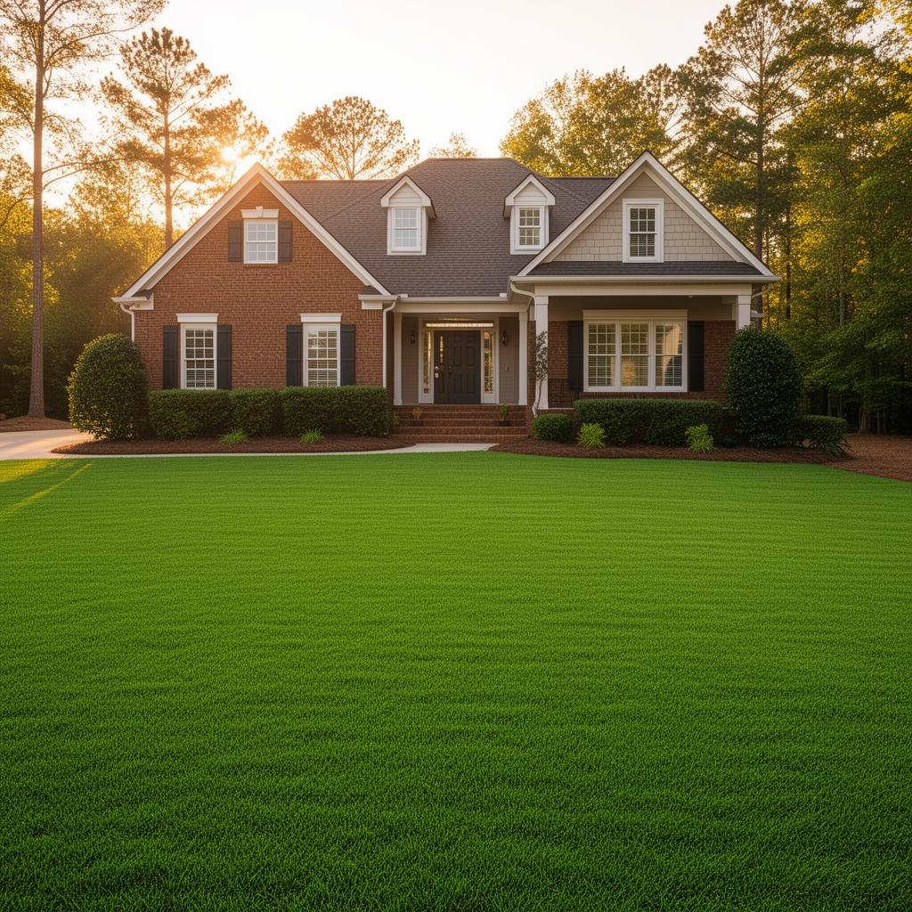 Beautifully maintained Bermuda grass lawn with perfect mowing stripes